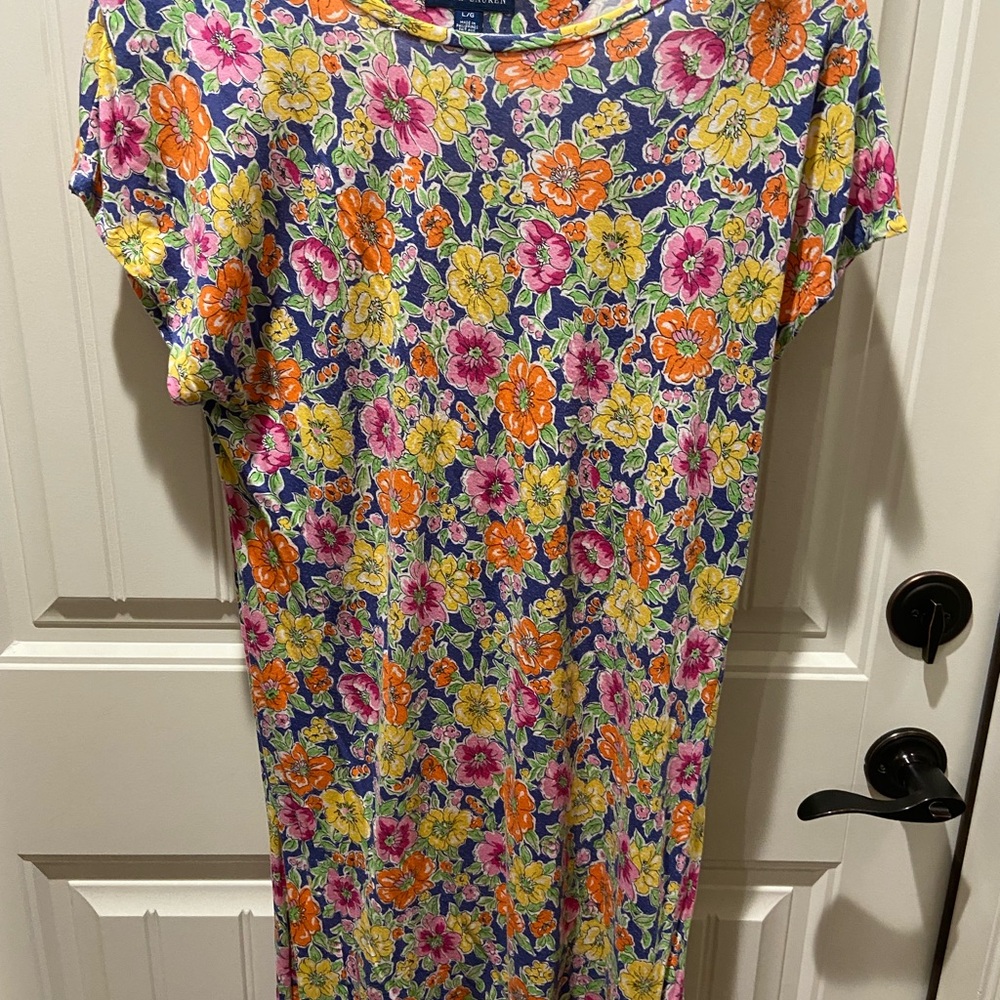 Ralph Lauren Pink and Yellow Sheath Midi Dress